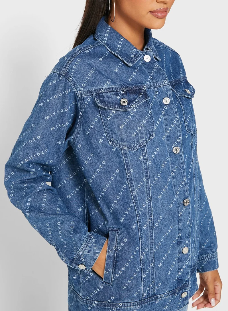 Missguided Tall Logo Printed Denim Jacket