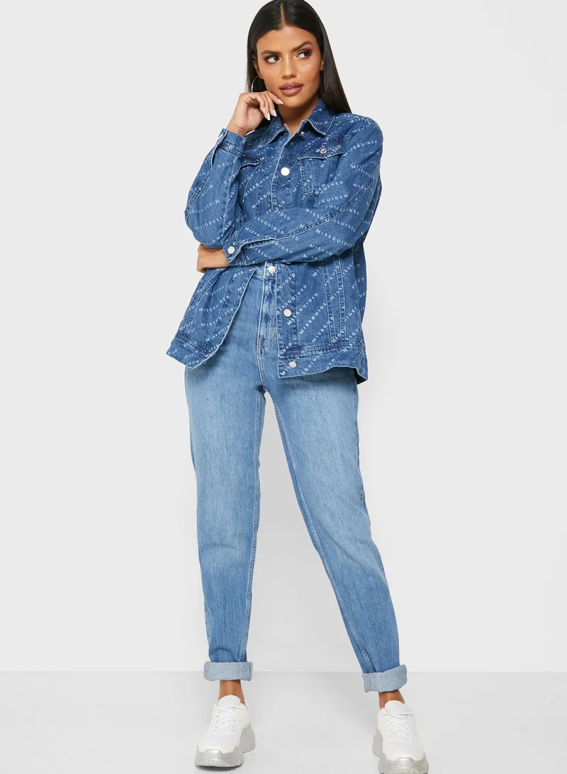 Missguided Tall Logo Printed Denim Jacket