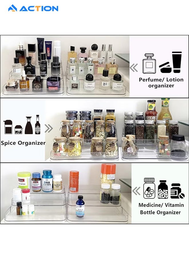 أكشن قطعة واحدة من حامل عرض أكريليك شفاف، منظم عطور ومستحضرات تجميل، رف بثلاثة أدوار، حامل لوشن ومستحضرات العناية بالبشرة، حافظة توابل، رف شفاف متين لتخزين أسطح المطبخ والحمام. - Image 3