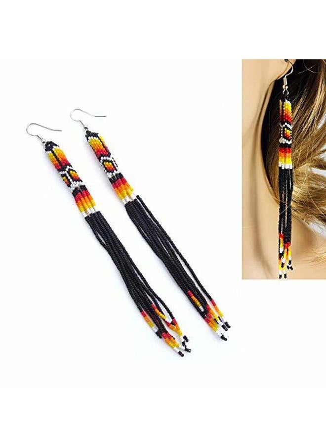 BeadsCorner One of a kind Tribal Extra Long Beaded Statement Earrings Handmade, Glass - Image 2