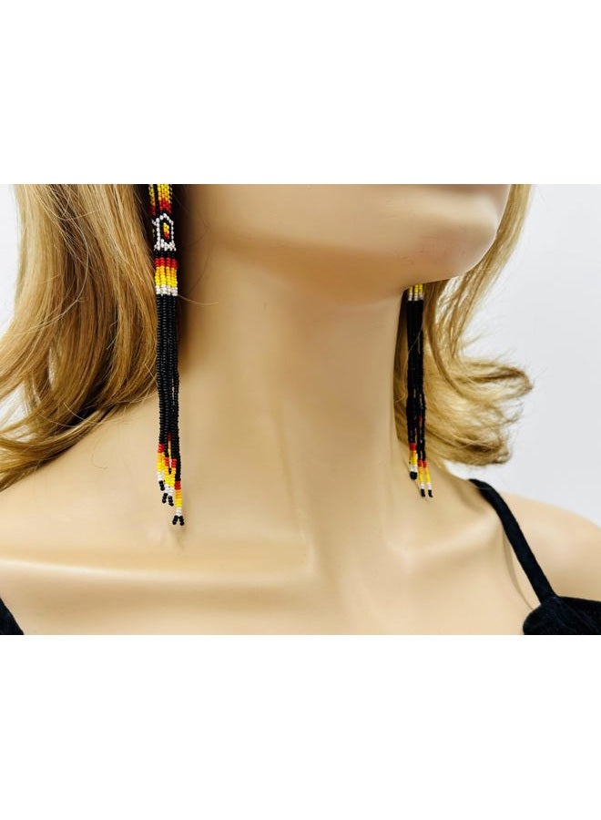 BeadsCorner One of a kind Tribal Extra Long Beaded Statement Earrings Handmade, Glass - Image 4