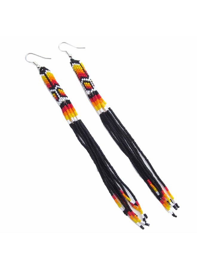 BeadsCorner One of a kind Tribal Extra Long Beaded Statement Earrings Handmade, Glass - Image 1