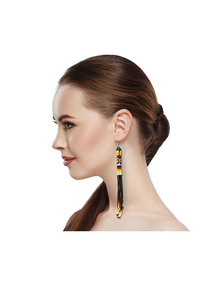 BeadsCorner One of a kind Tribal Extra Long Beaded Statement Earrings Handmade, Glass - Image 3