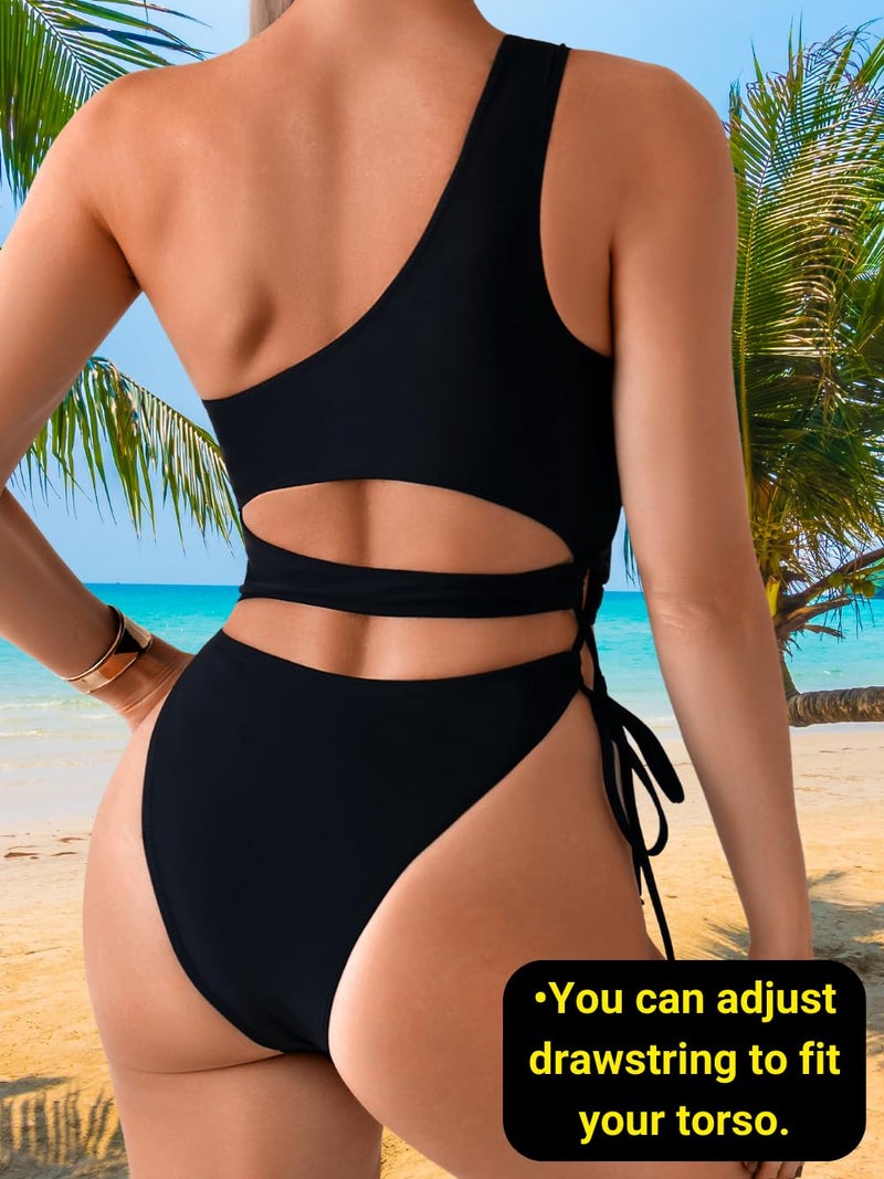 ShawGobow Sexy One Piece Swimsuit for Women,Cut Out Keyhole High Cut Cheeky Monokini,Pool Party Beach Wear Vacation Petite Black Small - Image 3