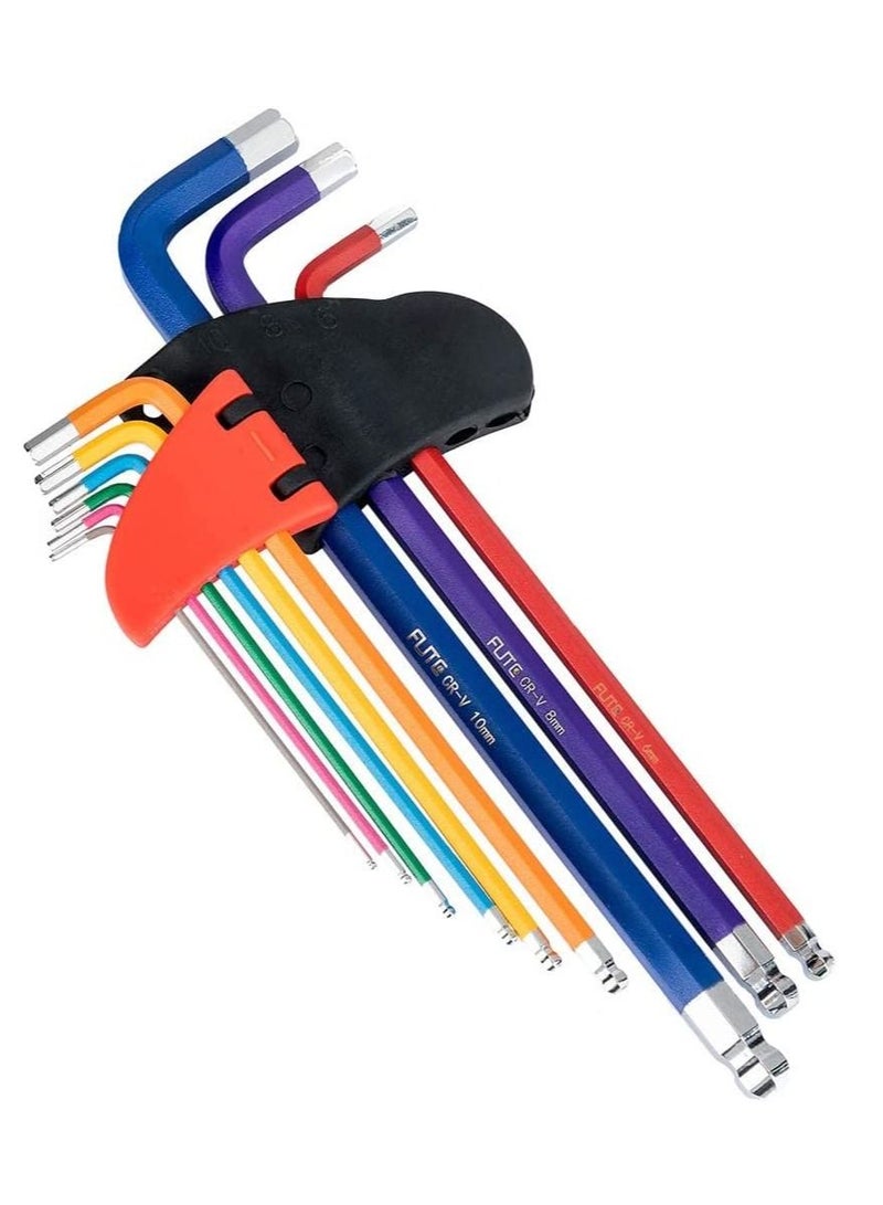 KASTWAVE Metric Long Arm Hexagon Wrench Tools Set with Ball End, Alloy Steel L-Keys Wrenches for Bike and Motorcycle Maintenance 9Pieces 1.5-10 mm - Image 1