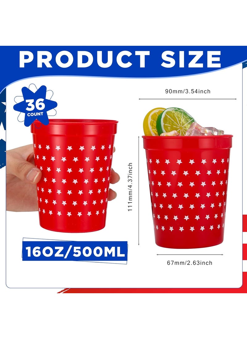 Nuenen Nuenen 36 Pcs 16 oz 4th of July Patriotic Plastic Cups Independence Day Plastic Tumblers Cups Plastic Stadium Cups American Stars Firework for 4th of July Labor Day Memorial Day Party Supplies  - Image 2