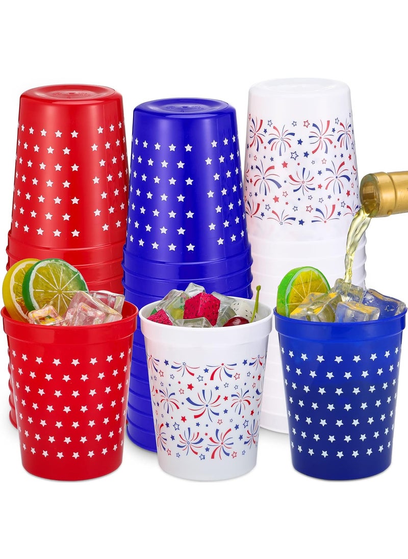 Nuenen Nuenen 36 Pcs 16 oz 4th of July Patriotic Plastic Cups Independence Day Plastic Tumblers Cups Plastic Stadium Cups American Stars Firework for 4th of July Labor Day Memorial Day Party Supplies  - Image 1