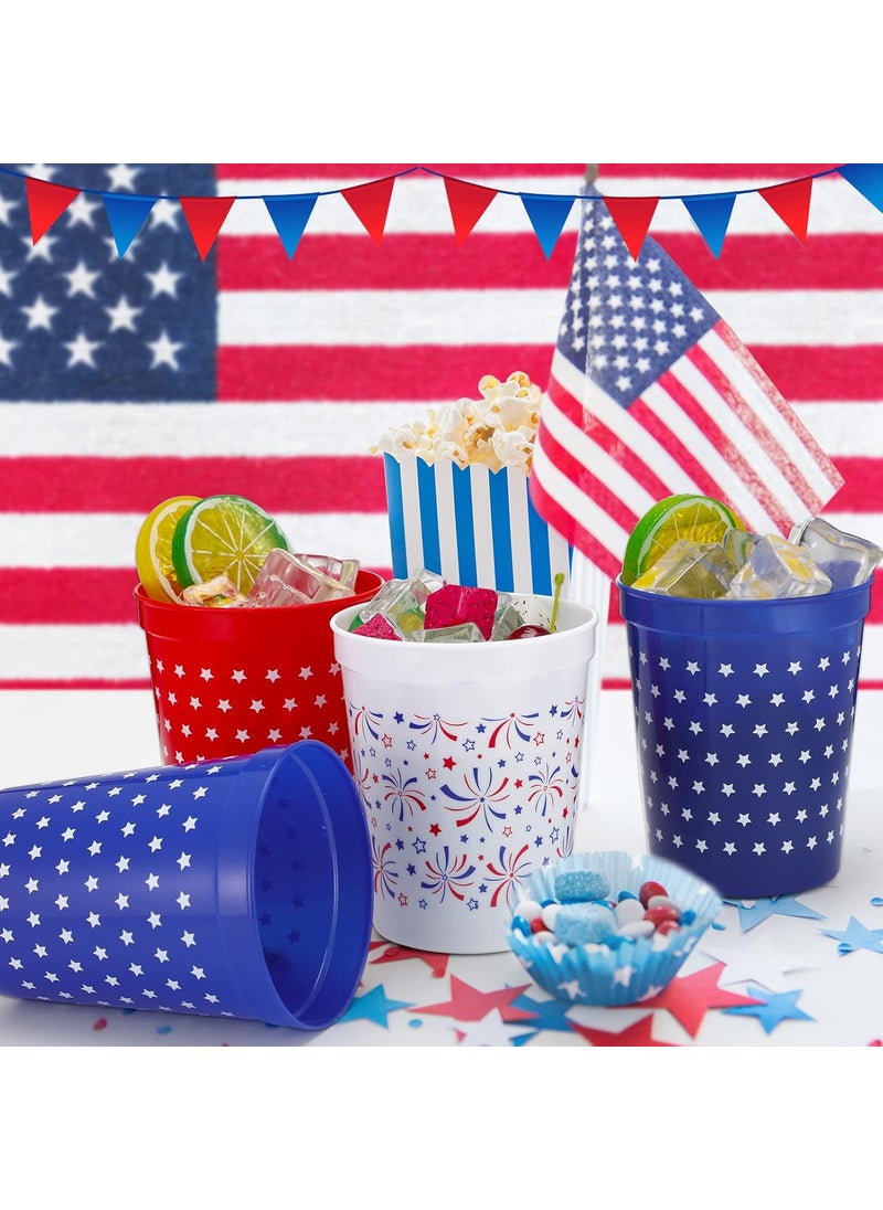 Nuenen Nuenen 36 Pcs 16 oz 4th of July Patriotic Plastic Cups Independence Day Plastic Tumblers Cups Plastic Stadium Cups American Stars Firework for 4th of July Labor Day Memorial Day Party Supplies  - Image 3