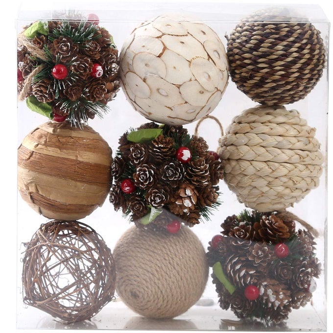9PCS 35INCH CHRISTMAS DECORATIVE BALL ORB RATTAN BALL RATTAN WOVEN ORBS SPHERICAL BOWL AND VASE FILLER FOR HOME PARTY WEDDING DISPLAY DECOR PROPS