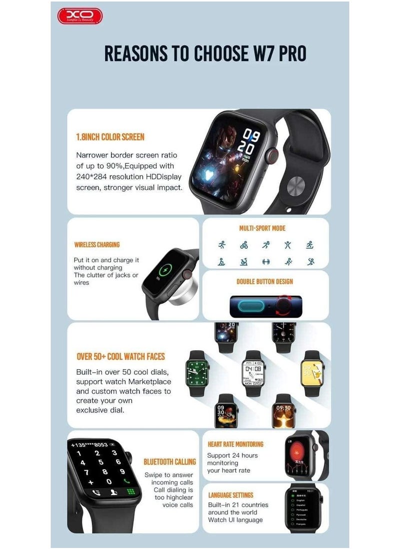 XO - XO W7 PRO SMARTWATCH, BUILT-IN SMART G Sensor,HEART RATE SENSOR IP67 WATERPROOF COMPATIBLE WITH Android & IOS (Black) - Image 1