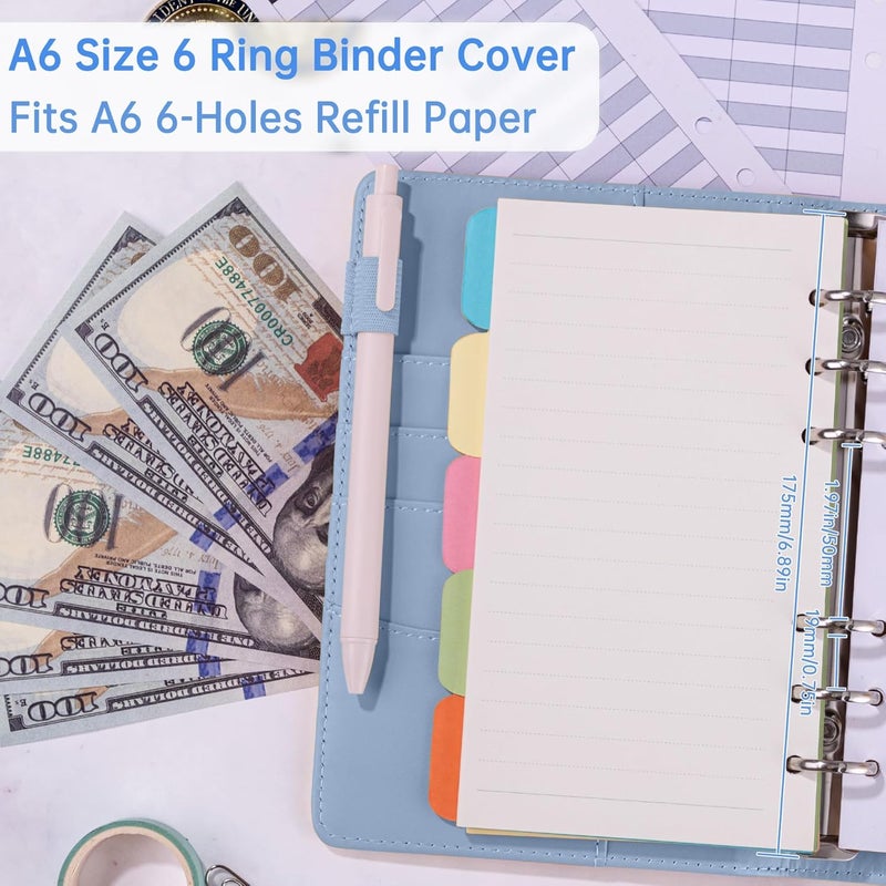 Antner A6 Notebook Binder Refillable 6 Ring Budget Binder Cover for A6 Refill Paper, PU Leather Budget Planner Organizer with Magnetic Buckle, Loose Leaf Personal Planner, Airy Blue - Image 3