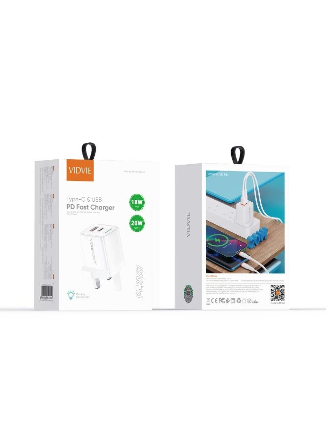 فيديفي شاحن حائط سريع VIDVIE PLB167 بقوة 20 واط مع منفذ Type-C ومنفذ USB-A - Image 1