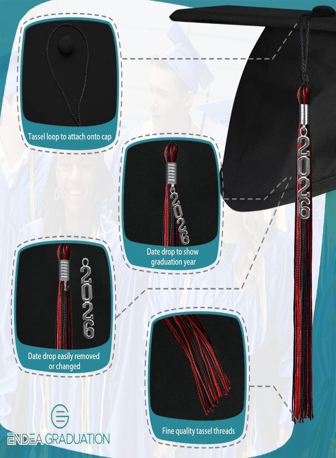 Endea Graduation Mixed Double Color Tassel with Silver Stacked Date Drop (Black/Red, 2026) - Image 3