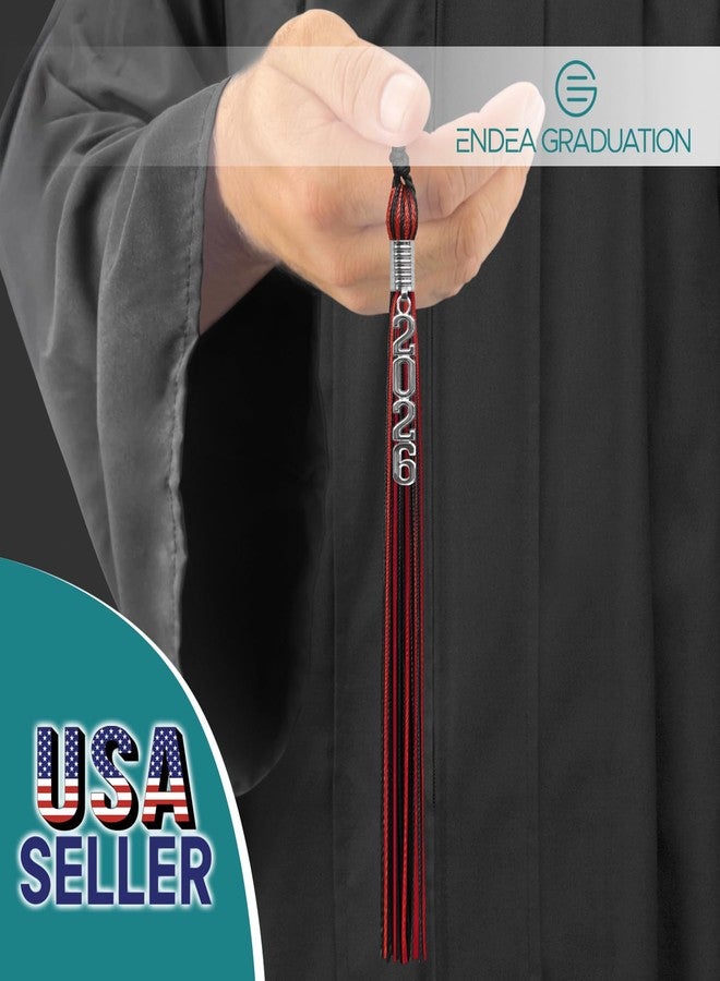 Endea Graduation Mixed Double Color Tassel with Silver Stacked Date Drop (Black/Red, 2026) - Image 2