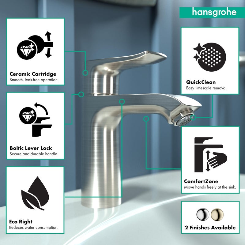 hansgrohe Metris Modern Upgrade Easy Install 1-Handle 1 7-inch Tall Bathroom Sink Faucet in Brushed Nickel, 31080821 - Image 3