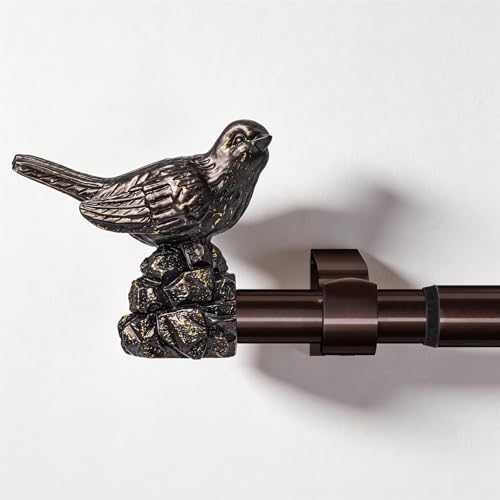 KVEEO Curtain Rods for Window 18 to 45 Inches Vintage Bronze Curtain Rod with Bird Finials Adjustable Drapery Rod Heavy Duty Curtains Rods for Living Room Kitchen Window - Image 1