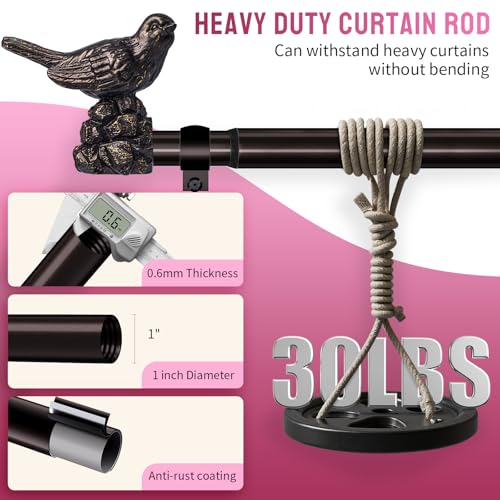 KVEEO Curtain Rods for Window 18 to 45 Inches Vintage Bronze Curtain Rod with Bird Finials Adjustable Drapery Rod Heavy Duty Curtains Rods for Living Room Kitchen Window - Image 3