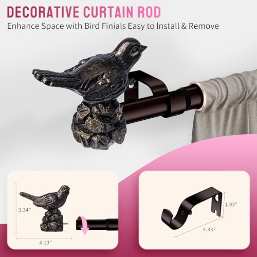 KVEEO Curtain Rods for Window 18 to 45 Inches Vintage Bronze Curtain Rod with Bird Finials Adjustable Drapery Rod Heavy Duty Curtains Rods for Living Room Kitchen Window - Image 2