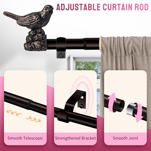 KVEEO Curtain Rods for Window 18 to 45 Inches Vintage Bronze Curtain Rod with Bird Finials Adjustable Drapery Rod Heavy Duty Curtains Rods for Living Room Kitchen Window - Image 4