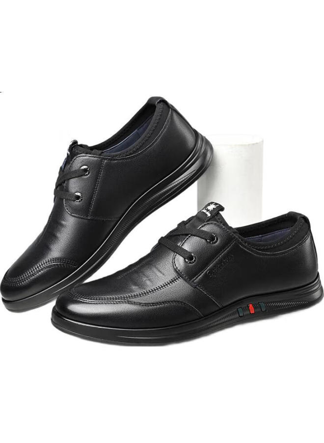 Spider King Men'S Casual Leather Shoes, Lace-Up Korean Style Soft-Soled Fashionable Business Men'S Loafers, Black, Size 44 - Image 2