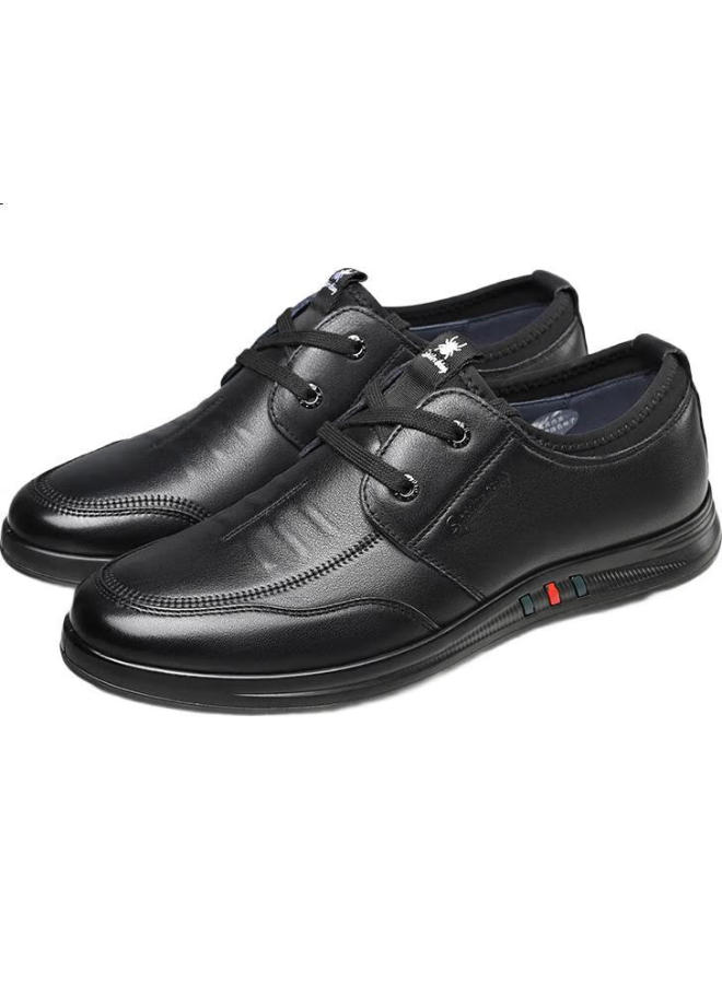 Spider King Men'S Casual Leather Shoes, Lace-Up Korean Style Soft-Soled Fashionable Business Men'S Loafers, Black, Size 44 - Image 3