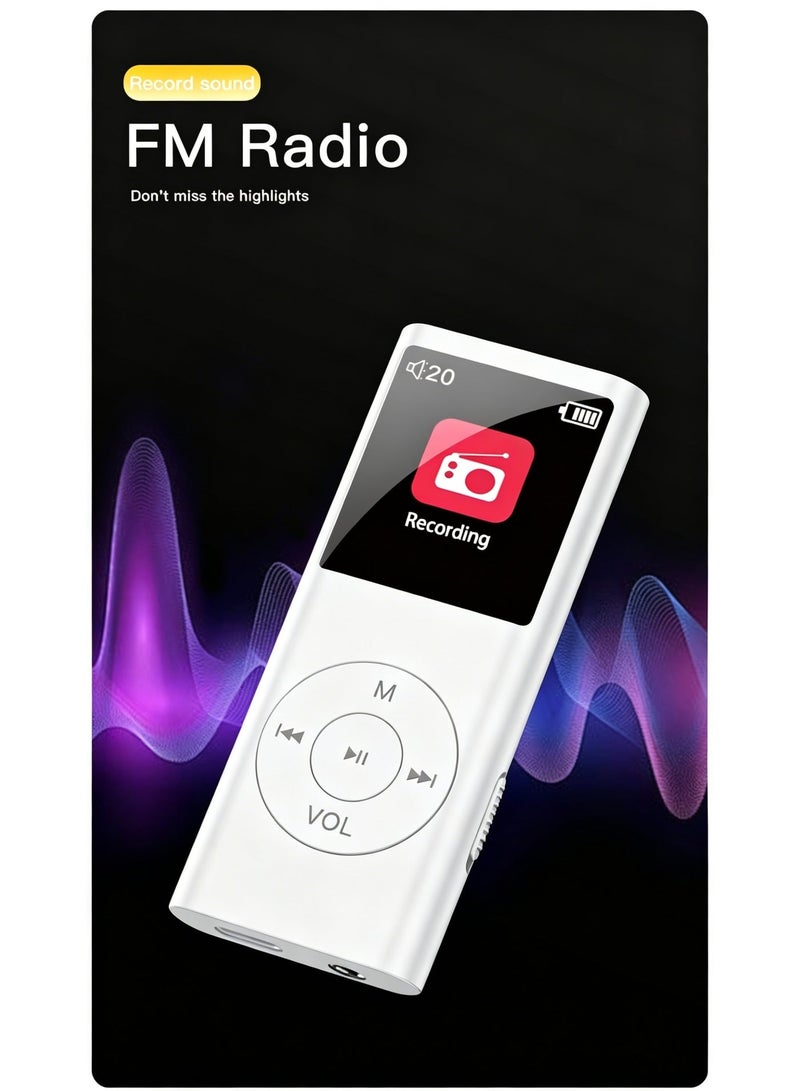 SANMUDII This Bluetooth MP3 player features 128GB of storage, a smart operating system, a vibrant user interface, and an IPS HD display. It includes a built-in speaker and supports FM radio, voice recording, and e-book reading. Designed specifically for sports and running, this portable media player makes an excellent gift for classmates, friends, family, or students—perfect for the holidays (White) - Image 4