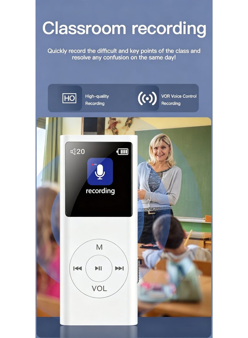 SANMUDII This Bluetooth MP3 player features 128GB of storage, a smart operating system, a vibrant user interface, and an IPS HD display. It includes a built-in speaker and supports FM radio, voice recording, and e-book reading. Designed specifically for sports and running, this portable media player makes an excellent gift for classmates, friends, family, or students—perfect for the holidays (White) - Image 5