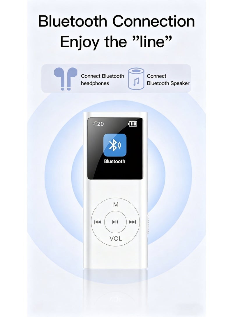 SANMUDII This Bluetooth MP3 player features 128GB of storage, a smart operating system, a vibrant user interface, and an IPS HD display. It includes a built-in speaker and supports FM radio, voice recording, and e-book reading. Designed specifically for sports and running, this portable media player makes an excellent gift for classmates, friends, family, or students—perfect for the holidays (White) - Image 3
