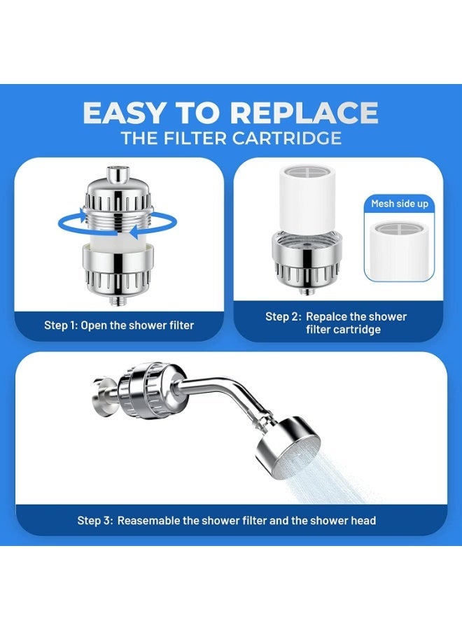 Shower Filter 20 Stage Showerhead Filter for Hard Water Shower Water Filter with 2 Replaceable Filter Cartridges for Removing Chlorine Fluoride, Polished Chrome - Image 2