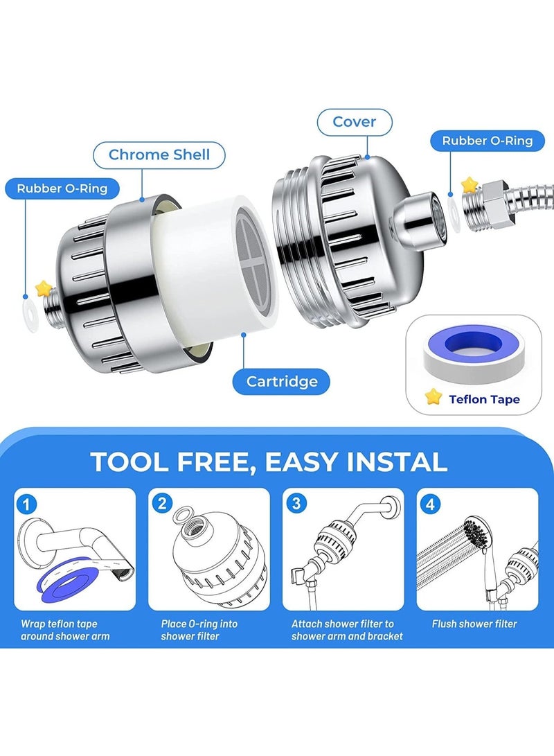 Shower Filter 20 Stage Showerhead Filter for Hard Water Shower Water Filter with 2 Replaceable Filter Cartridges for Removing Chlorine Fluoride, Polished Chrome - Image 4