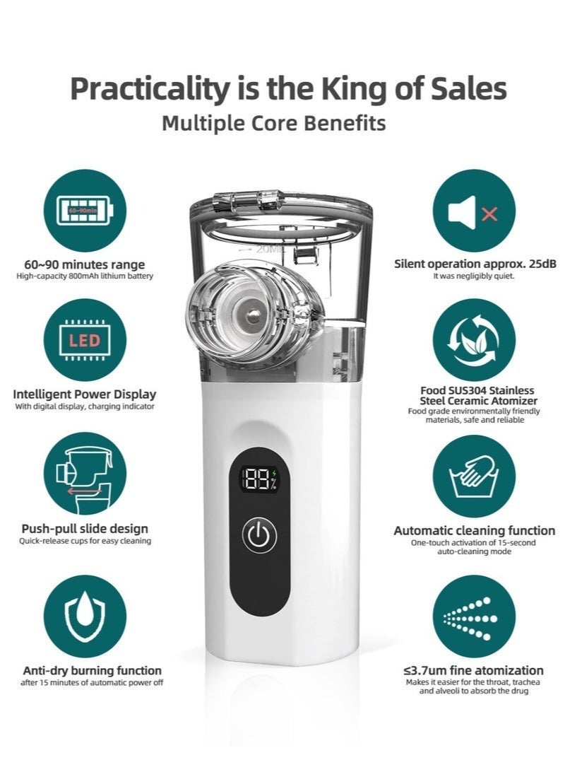SahlTech Smart Portable Mesh Nebulizer for Adults & Kids with Digital Display, Quiet Rechargeable Handheld Atomizer, Auto Cleaning Fine Mist Inhaler for Home, Office & Travel - Image 4