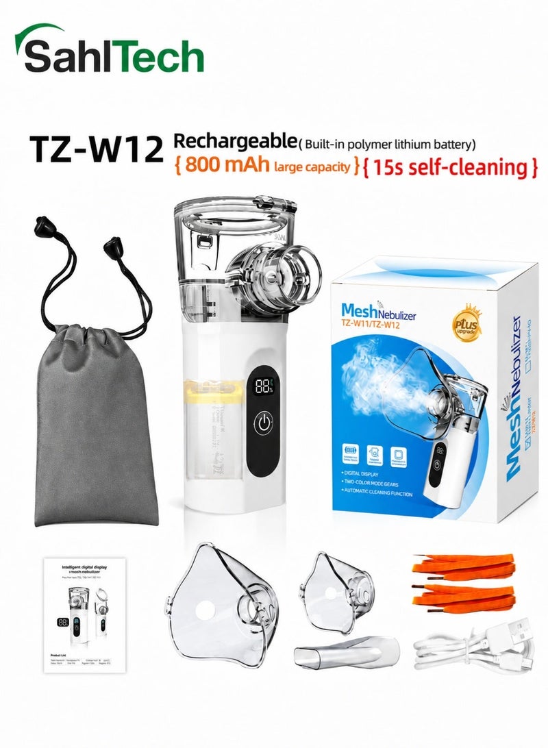 SahlTech Smart Portable Mesh Nebulizer for Adults & Kids with Digital Display, Quiet Rechargeable Handheld Atomizer, Auto Cleaning Fine Mist Inhaler for Home, Office & Travel - Image 1