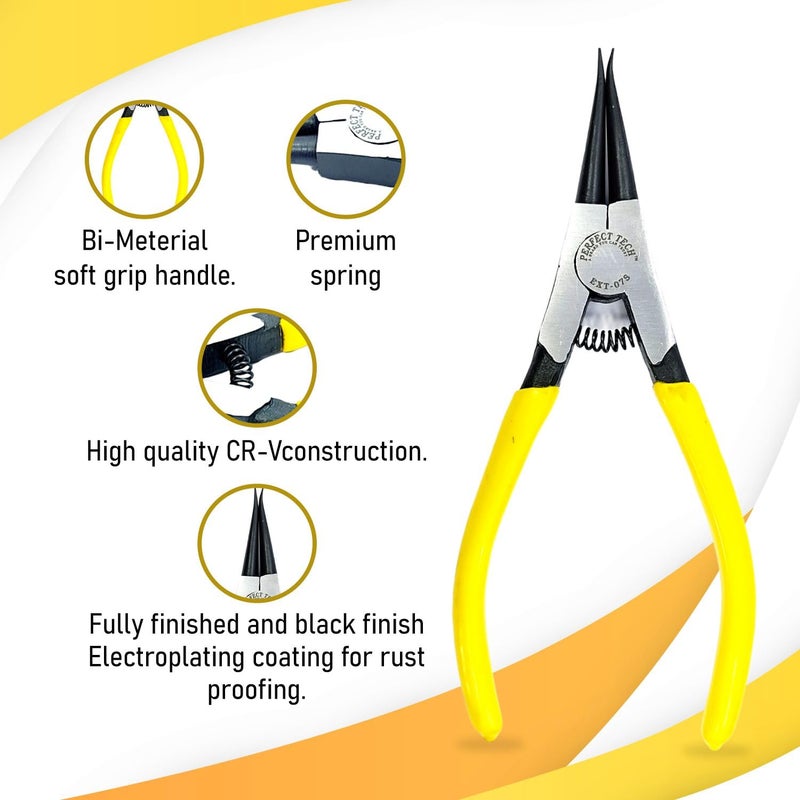 PERFECT TECH Heavy Duty External Straight Circlip Plier| External Snap Ring Plier| Straight Nose/External Lock Plier/Spring Loaded Pliers for External Snap Ring Removing(Code-EXT-07S/ Size-175mm) - Image 5
