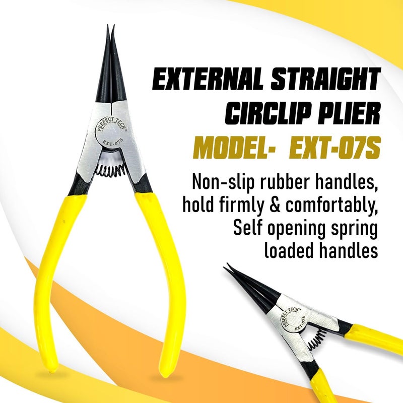 PERFECT TECH Heavy Duty External Straight Circlip Plier| External Snap Ring Plier| Straight Nose/External Lock Plier/Spring Loaded Pliers for External Snap Ring Removing(Code-EXT-07S/ Size-175mm) - Image 2