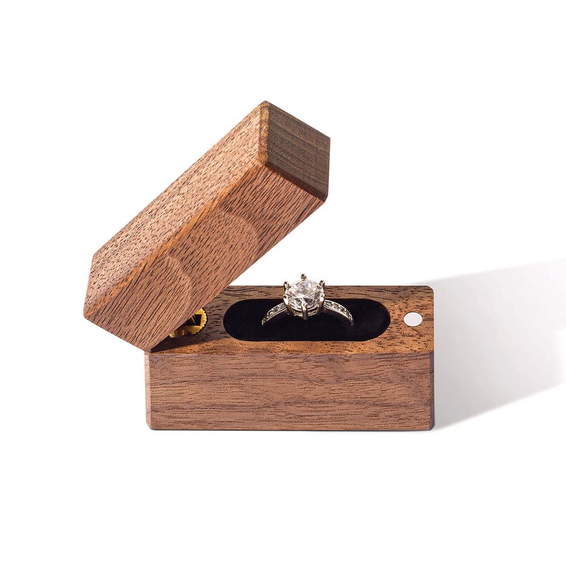 Wislist Wooden Engagement Ring Box Small Slim Flat Ring Case for Proposal,Wedding (Walnut Wood) - Image 4