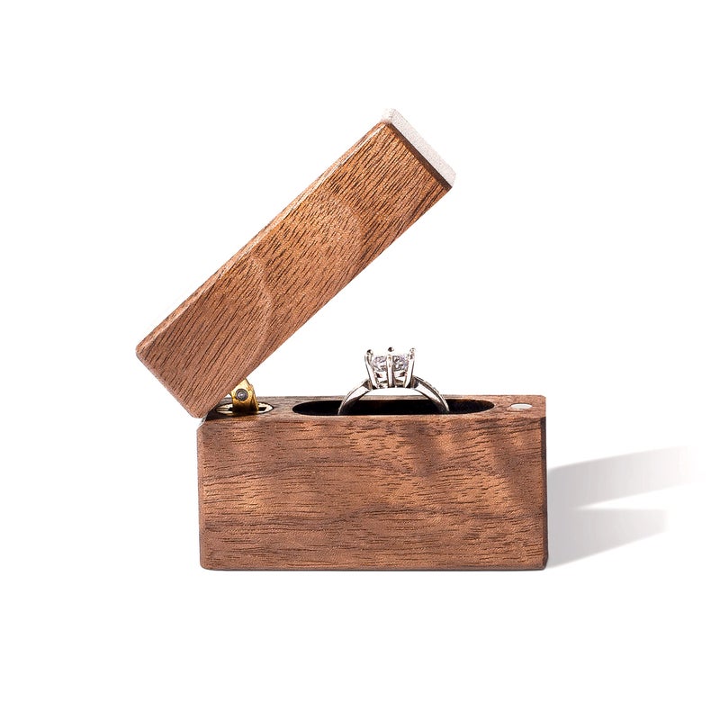 Wislist Wooden Engagement Ring Box Small Slim Flat Ring Case for Proposal,Wedding (Walnut Wood) - Image 2