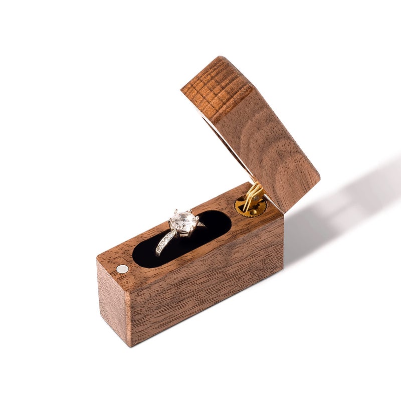 Wislist Wooden Engagement Ring Box Small Slim Flat Ring Case for Proposal,Wedding (Walnut Wood) - Image 5