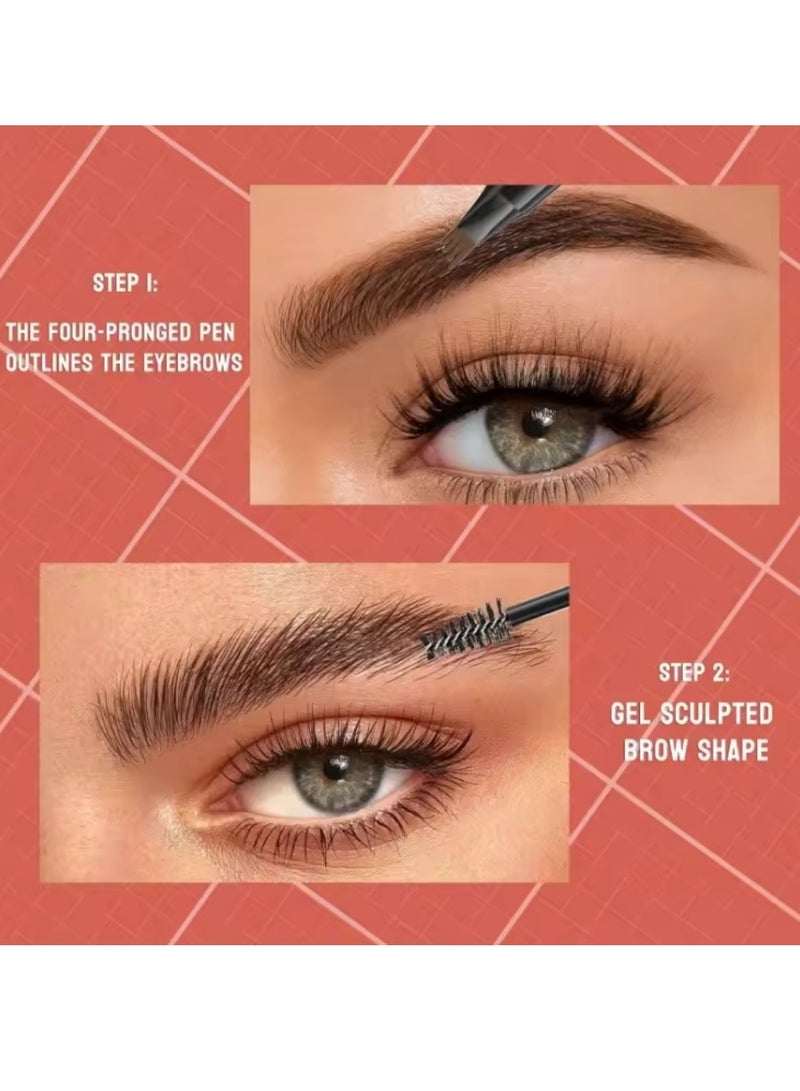 HelloKiss قلم حواجب مزدوج الطرف 2 في 1 برأس 4 نصائح جل تصفيف الحواجب الشفاف وقلم حواجب بلون يشبه الشعر ضربات سلسة قلم حواجب سائل بني فاتح 01 - Image 5