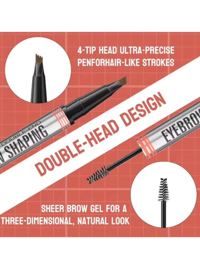 HelloKiss قلم حواجب مزدوج الطرف 2 في 1 برأس 4 نصائح جل تصفيف الحواجب الشفاف وقلم حواجب بلون يشبه الشعر ضربات سلسة قلم حواجب سائل بني فاتح 01 - Image 3