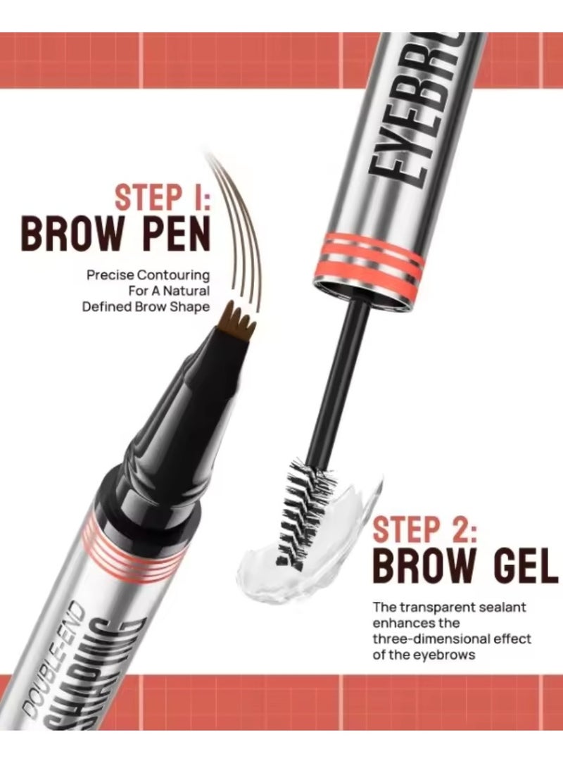 HelloKiss قلم حواجب مزدوج الطرف 2 في 1 برأس 4 نصائح جل تصفيف الحواجب الشفاف وقلم حواجب بلون يشبه الشعر ضربات سلسة قلم حواجب سائل بني فاتح 01 - Image 4