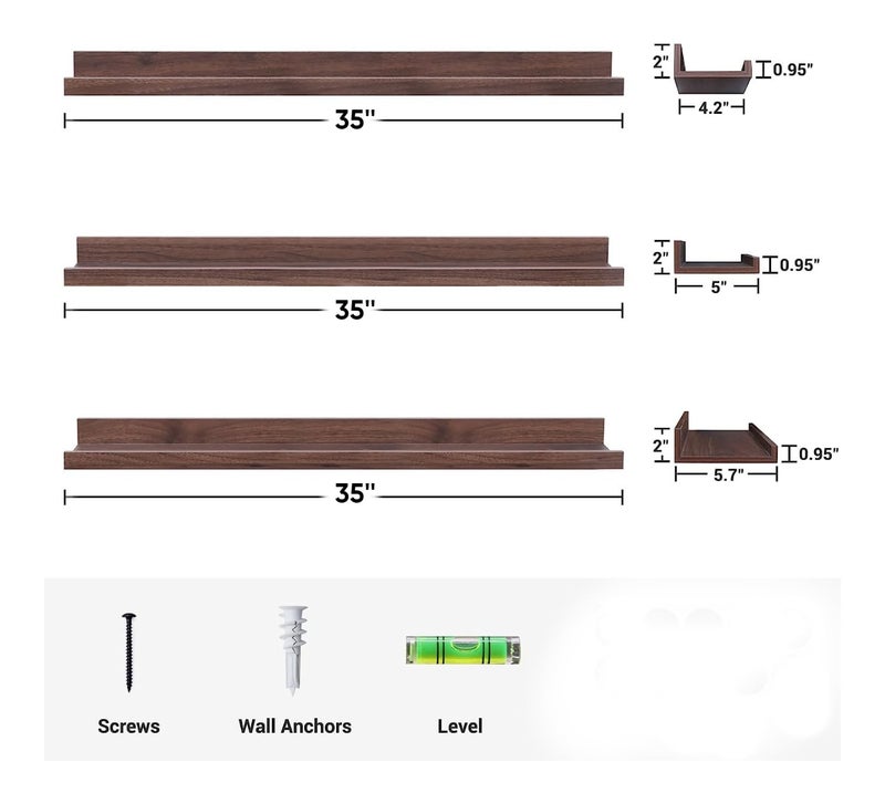 Streem Sheesham Wood Floating Shelves, Wall Shelves Set of 3, Picture Shelf Photo Ledge Shelves for Bathroom Kitchen and Bedroom,Livingroom & Office (35 inch, Walnut) - Image 4