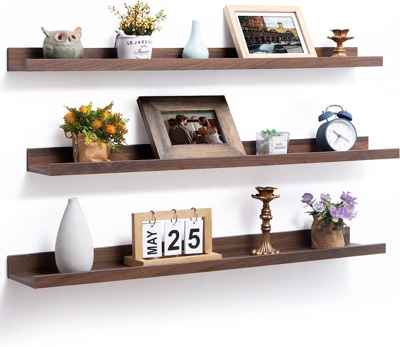 Streem Sheesham Wood Floating Shelves, Wall Shelves Set of 3, Picture Shelf Photo Ledge Shelves for Bathroom Kitchen and Bedroom,Livingroom & Office (35 inch, Walnut) - Image 1