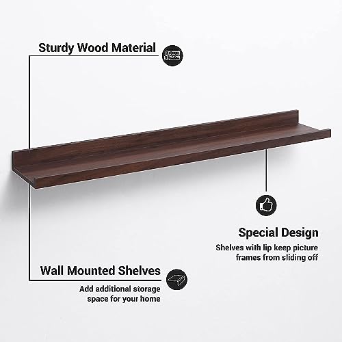 Streem Sheesham Wood Floating Shelves, Wall Shelves Set of 3, Picture Shelf Photo Ledge Shelves for Bathroom Kitchen and Bedroom,Livingroom & Office (35 inch, Walnut) - Image 3