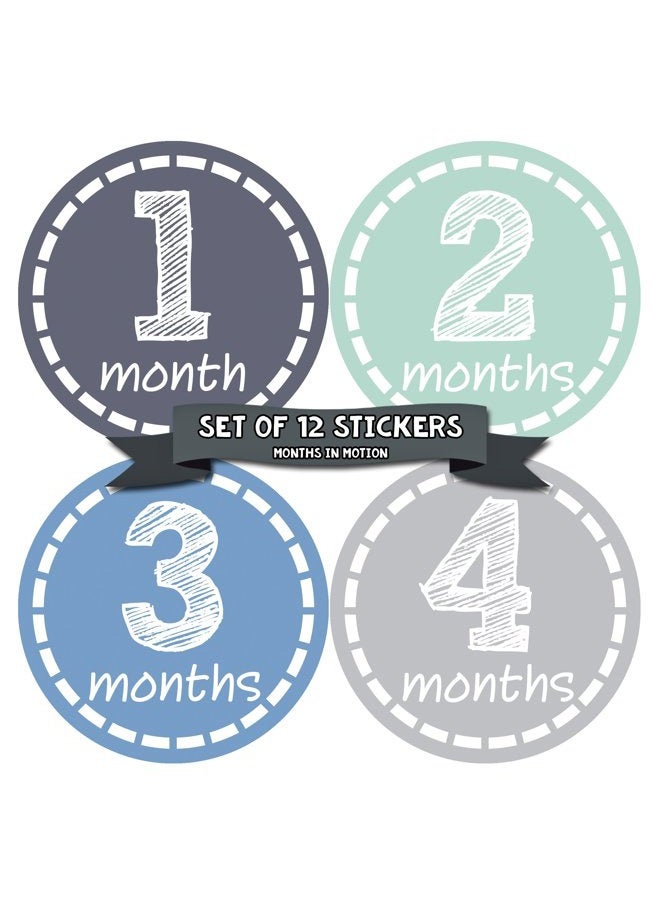 Months In Motion Baby Stickers | 12 ly Milestone Stickers for Baby Boy (115) - Image 1