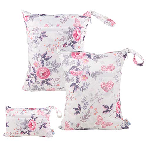 ALVABABY 3pcs Baby Cloth Diaper Wet Dry Bags Waterproof Reusable with Two PocketsTravel Beach Pool Daycare Soiled Baby Items Yoga Gym Bag for Swimsuits or Wet Clothes 3LH066