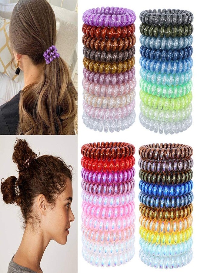 canjoyn 40 PCS Multicolored Spiral Hair Ties No Crease Elastic Coil Ponytail Holder - Image 4