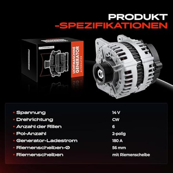 Frankberg Alternator Generator 180A Compatible with A4 8K2 3.0L 2008-2011 A4 Avant 8K5 3.0L 2008-2011 A6 4F2 2.7L 2004-2011 Logan LS 1.6L 2010-Present Replace# 001217 15051 - Image 4