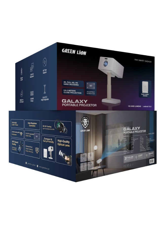 جرين ليون جهاز عرض سمارت جالاكسي مع نظام التشغيل Android 13 / فك تشفير 4K و Full HD / حجم شاشة قابل للتعديل / تركيز ليزر تلقائي / تصحيح تلقائي للمفتاح / بث الشاشة وعكس الشاشة / جودة صوت HiFi - أبيض - Image 5