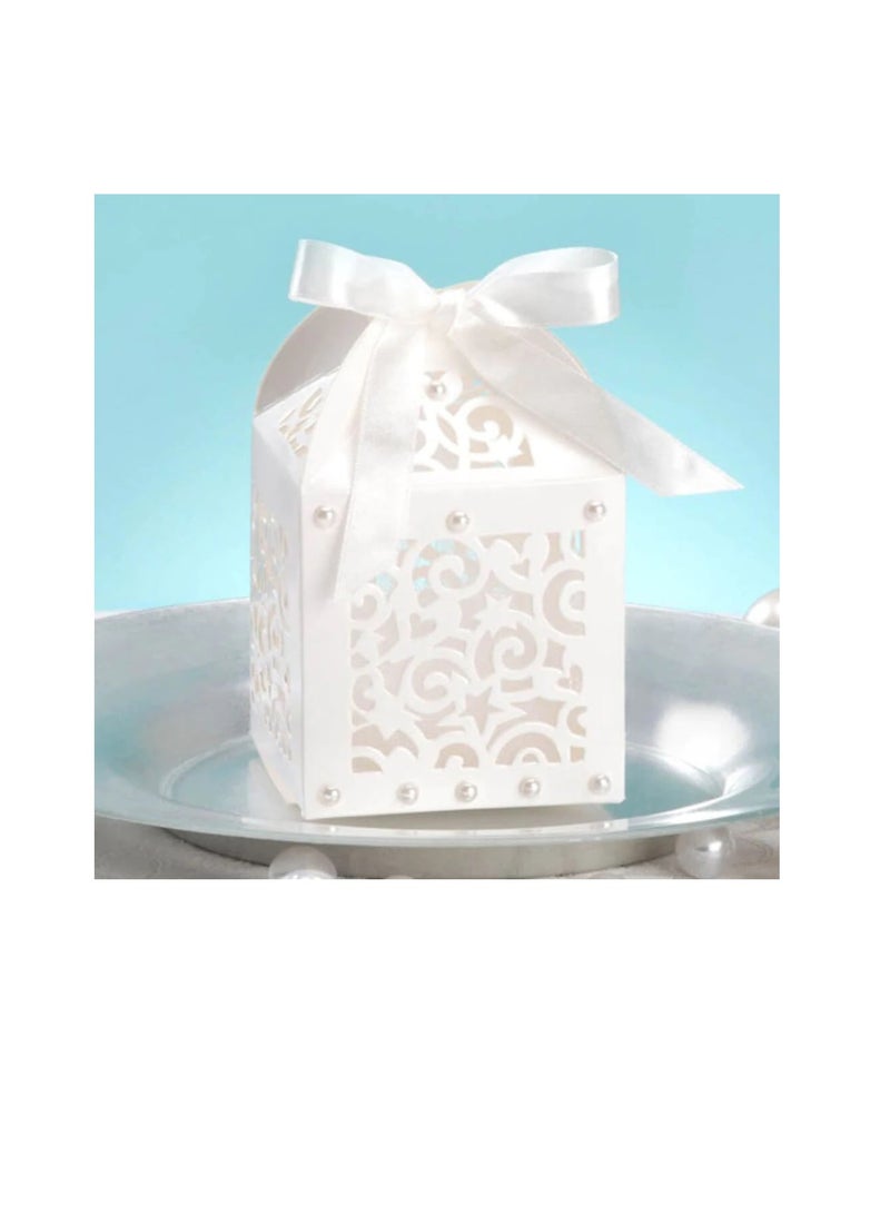 Laser Cut Favor Box with Ribbon Tie Cream - Image 1