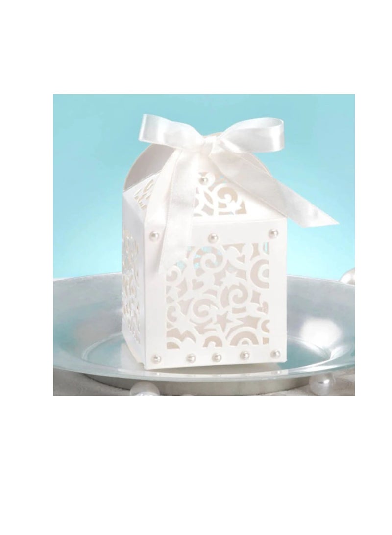 Laser Cut Favor Box with Ribbon Tie Cream - Image 3